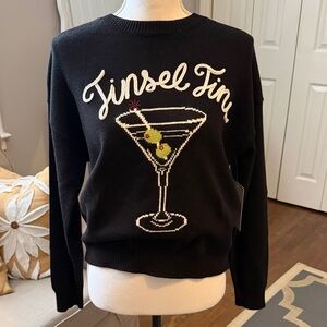 CALLIGRAPHIE Tinsel Tini Black Sweater - It's Always Time for a Martini Sz M NWT